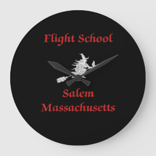 Salem Flight School Halloween Witch Apparel Gift Large Clock