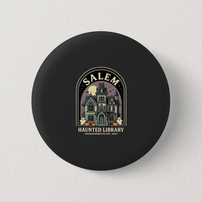 Salem Haunted Library Halloween Design_1 2 Inch Round Button (Front)