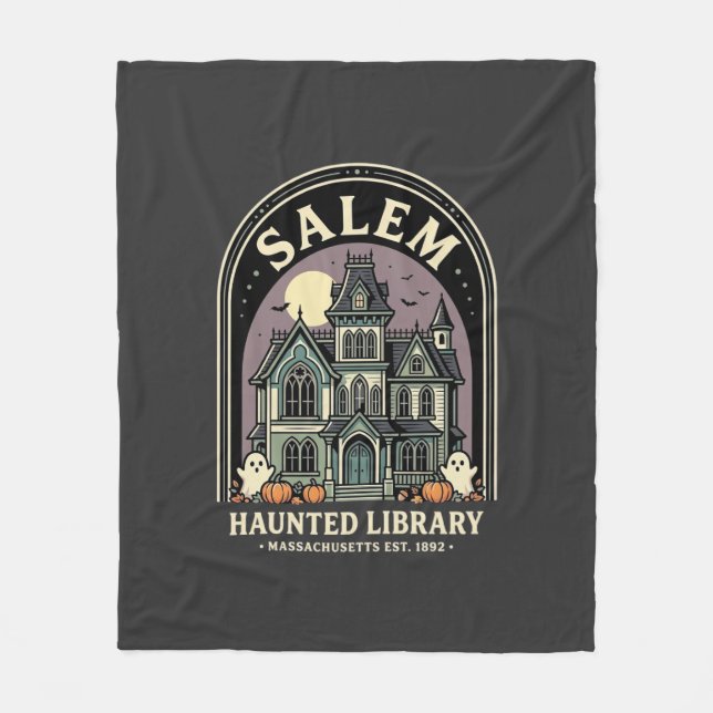 Salem Haunted Library Halloween Design_1 Fleece Blanket (Front)