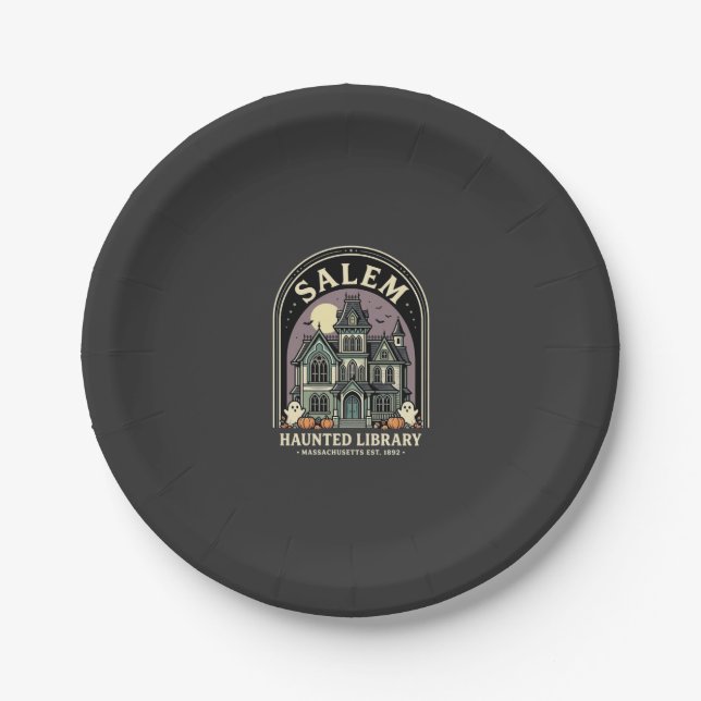 Salem Haunted Library Halloween Design_1 Paper Plate (Front)