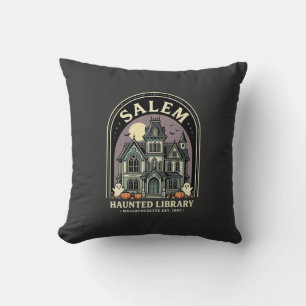 Salem Haunted Library Halloween Design_1 Throw Pillow