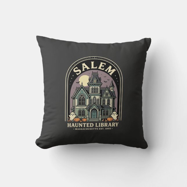 Salem Haunted Library Halloween Design_1 Throw Pillow (Front)