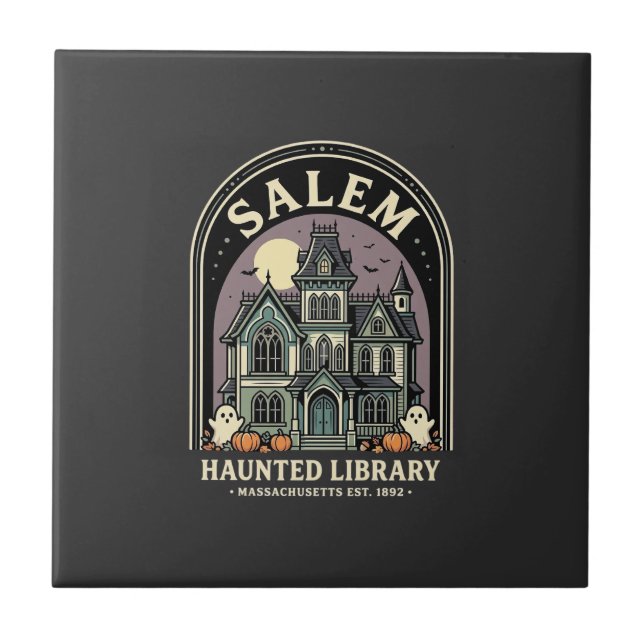 Salem Haunted Library Halloween Design_1 Tile (Front)