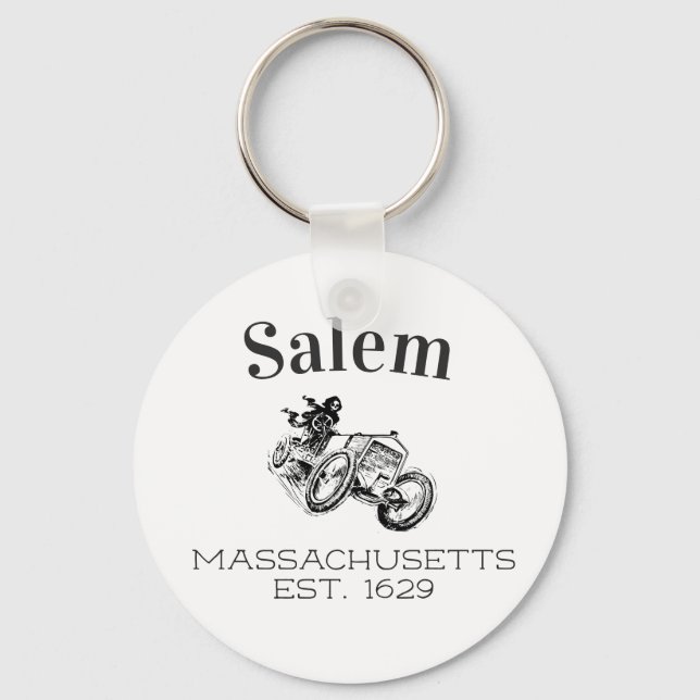 Salem Massachusetts Skull racer vintage car Keychain (Front)
