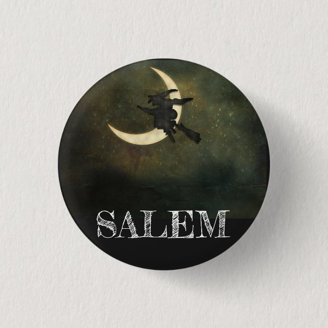 Salem Massachusetts Witch Over Moon Halloween 1 Inch Round Button (Front)