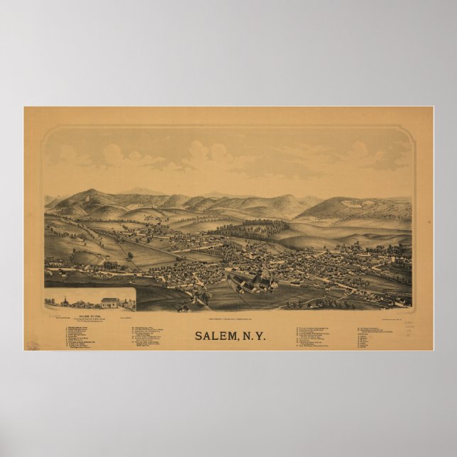Salem New York 1889 Antique Panoramic Map Poster (Front)