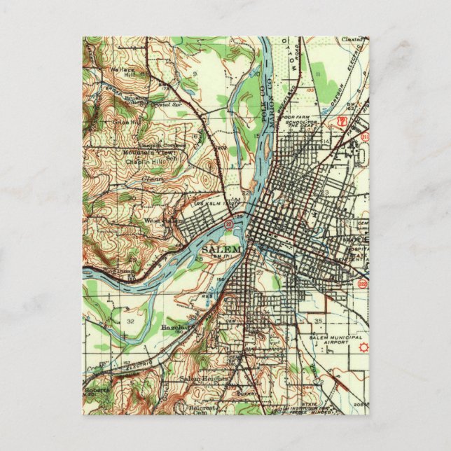 Salem Oregon Vintage Map Postcard (Front)