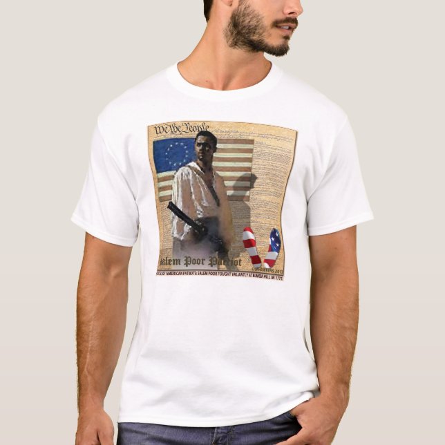 Salem Poor 1776 Black American Patriot T-Shirt (Front)