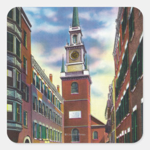 Salem Street View of Old North Church Bldg Square Sticker