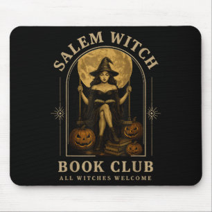 Salem Witch Book Club Bookish Halloween Full Moon Mouse Pad