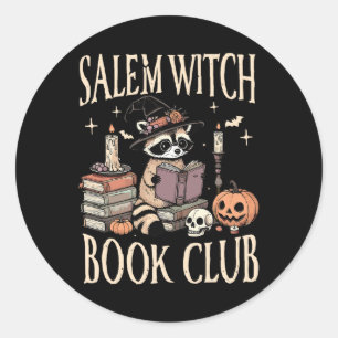 Salem Witch Book Club Halloween Raccoon Witch Read Classic Round Sticker