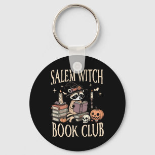 Salem Witch Book Club Halloween Raccoon Witch Read Keychain