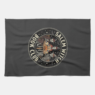 Salem Witch Book Club Halloween Skeleton Design_1 Kitchen Towel