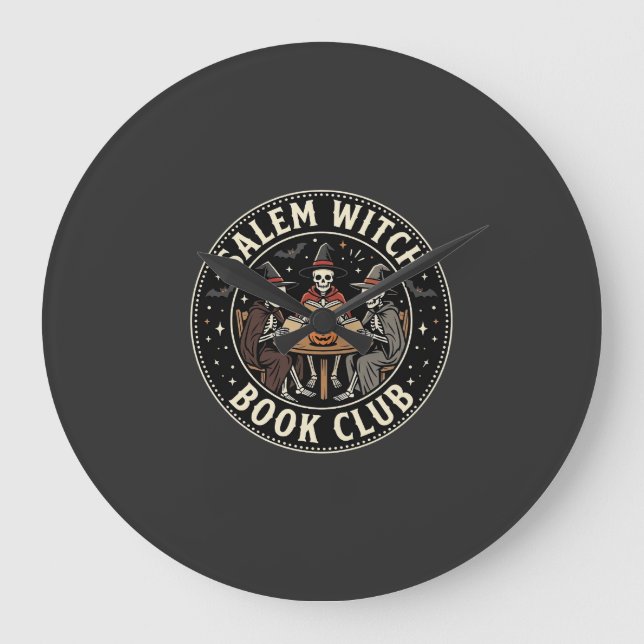 Salem Witch Book Club Halloween Skeleton Design_1 Large Clock (Front)