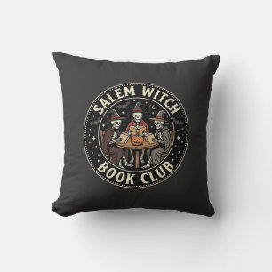Salem Witch Book Club Halloween Skeleton Design_1 Throw Pillow