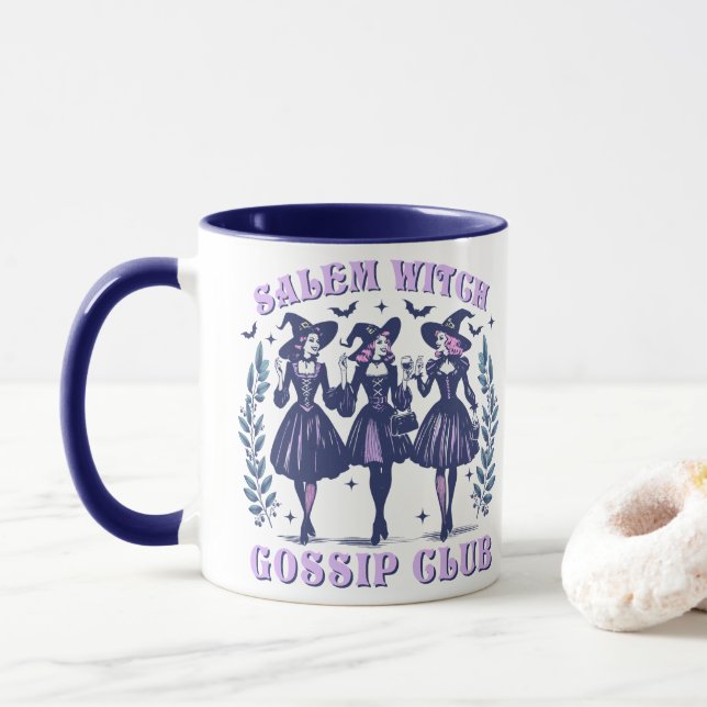 Salem witch gossip club Halloween Mug (With Donut)