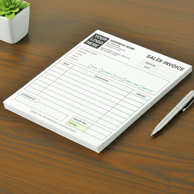 Sales Invoice Receipt | Company / Business Logo Notepad (Custom sales invoice books, duplicate receipt pads logo, carbonless NCR forms custom)