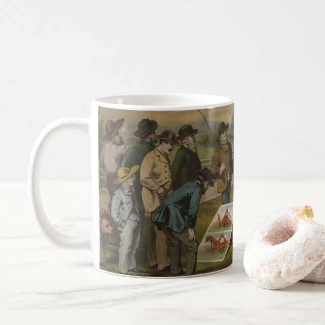 Salesman In Field With Farmer Selling Farm Machine Coffee Mug (With Donut)