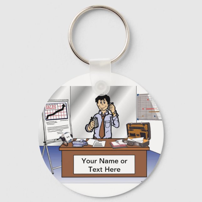 Salesperson - Male Cartoon by PrintedPerfection Tw Keychain (Front)