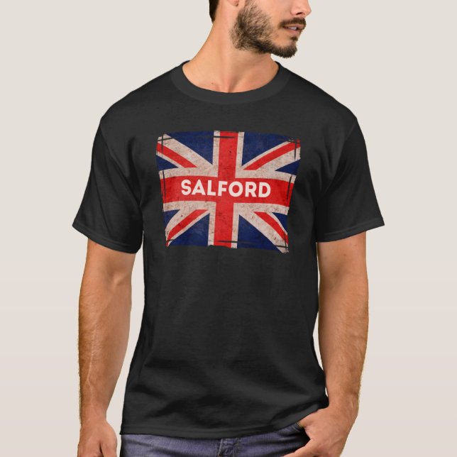 Salford Flag Music Manchester Born And Bred T-Shirt (Front)