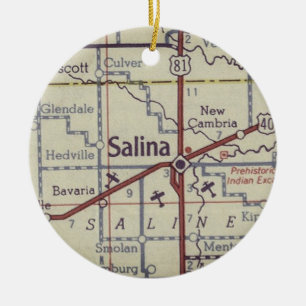 Salina Kansas Vintage Map Ceramic Ornament