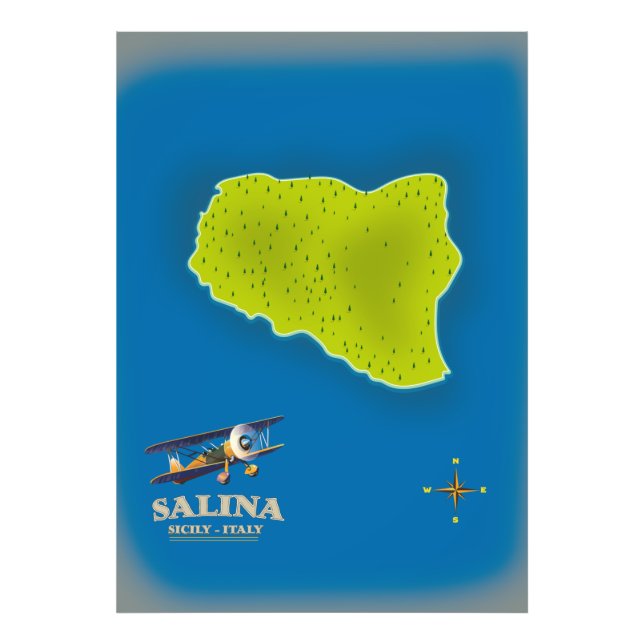 Salina, Sicily map travel poster map (Front)