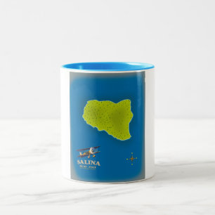 Salina, Sicily map travel poster map Two-Tone Coffee Mug