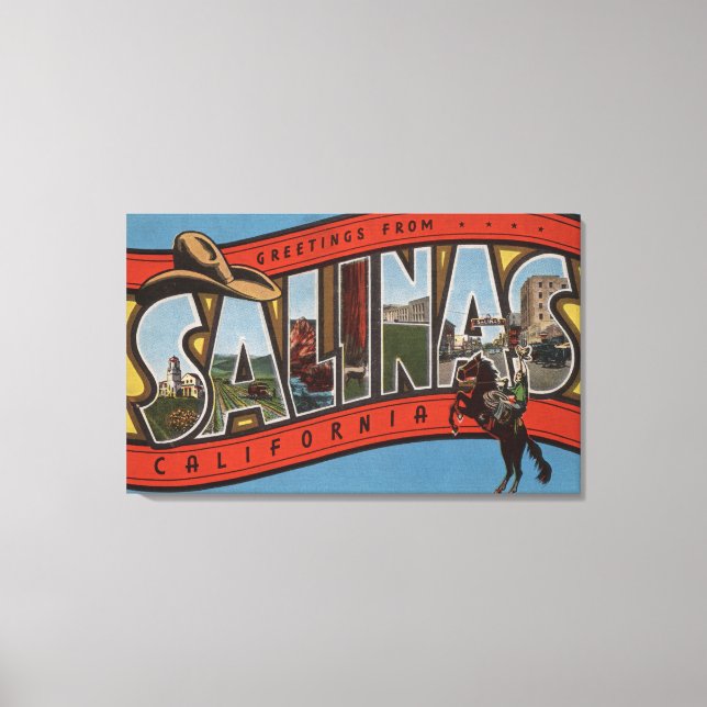 Salinas, California - Large Letter Scenes - Rode Canvas Print (Front)