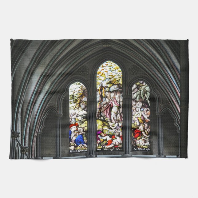 Salisbury Cathedral Transept Stained Glass Window Kitchen Towel (Horizontal)