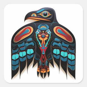 Salish raven totem  square sticker
