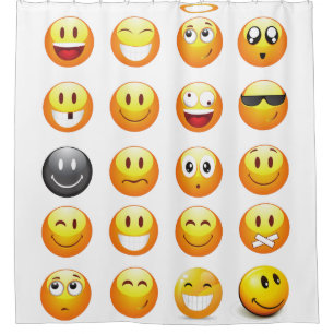 salle de bain avec rideau de douche émojis