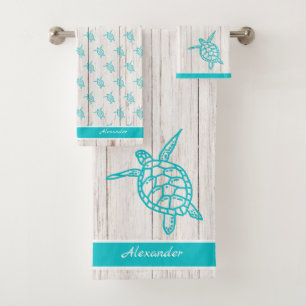 Salle de bain de la tortue de mer Turquoise blanc 