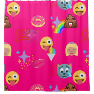 salle de bain émoji rose chaud rideau douche