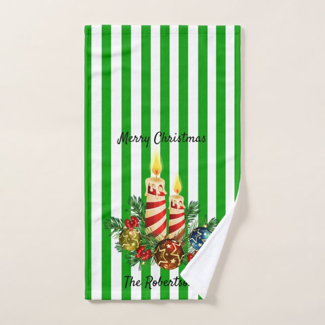 Salle de bain invitée Stripe de Noël Personnaliser (Serviette à main)