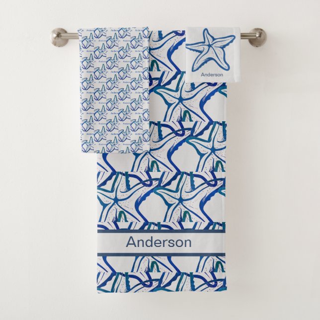 Salle de bain marine Blue Starfish motif Bain (En situation)