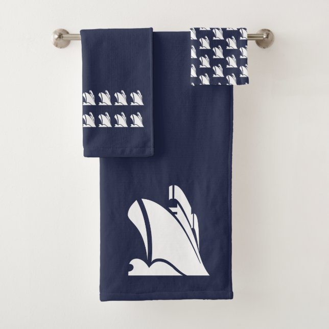 Salle de bain Yacht Ocean Blue & white Serviette s (En situation)