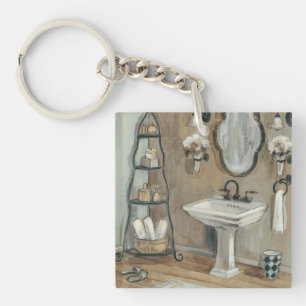 Salle de bains française avec le miroir et l'évi