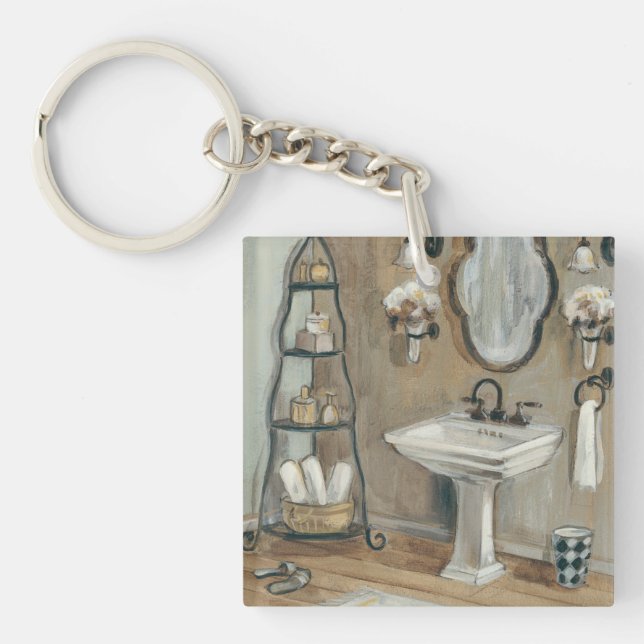 Salle de bains française avec le miroir et l'évier (Devant)