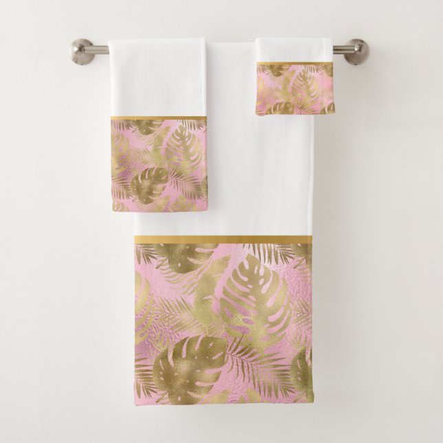SALLE DE BAINS TROPICALE ROSE OR (En situation)