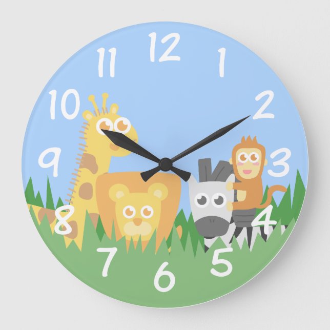 Salle Enfants - Safari Animaux Horloge Mur À Thème (Recto)