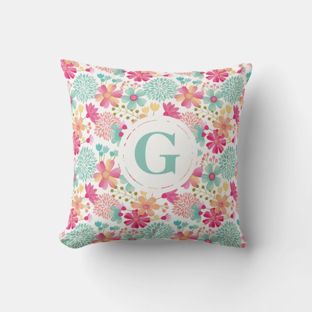 Salle Filles Lettre personnalisée Coussin floral (Recto)