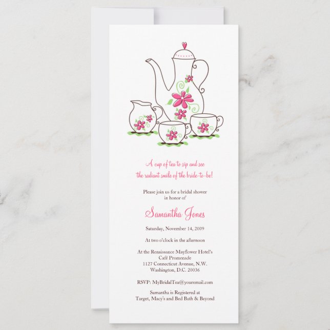 Salles de thé à fleurs roses Invitations de douche (Devant)