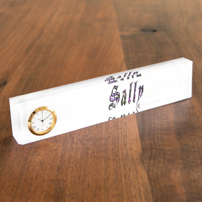 Sally, Name, Logo, Desk Name Plate With Clock. (Side)