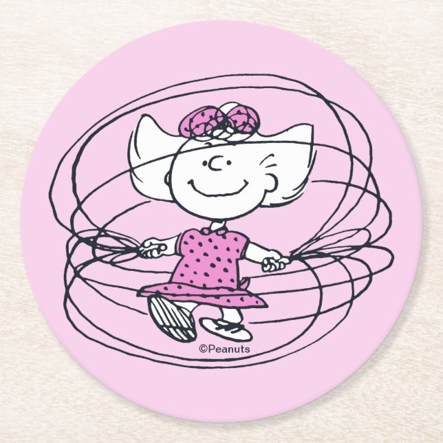 Sally Playing Jump Rope Round Paper Coaster (Front)