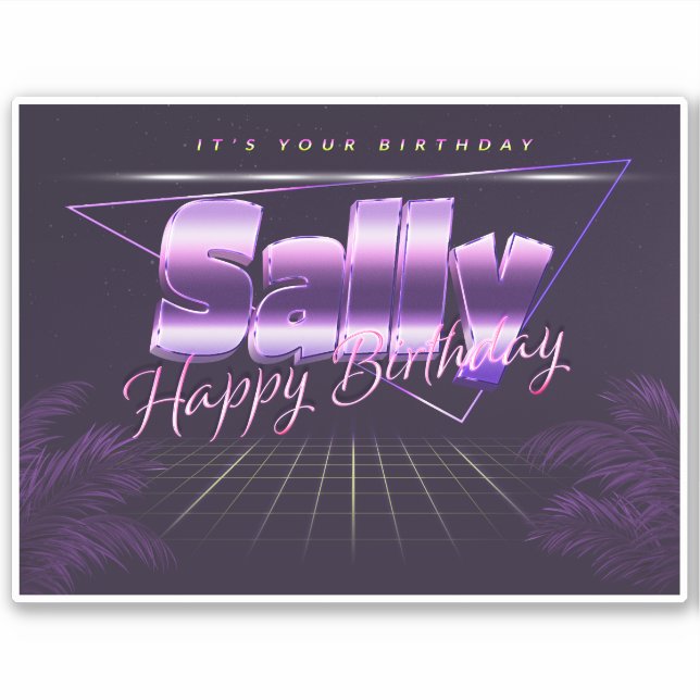 Sally prénom nom lilas rétro autocollant anniversa (Devant)
