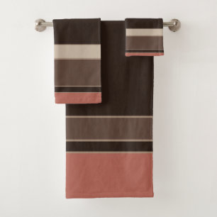 Salmon and Coffee Stripes Bath Towel Set