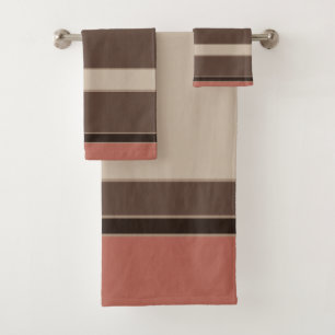 Salmon and Coffee Stripes Bath Towel Set