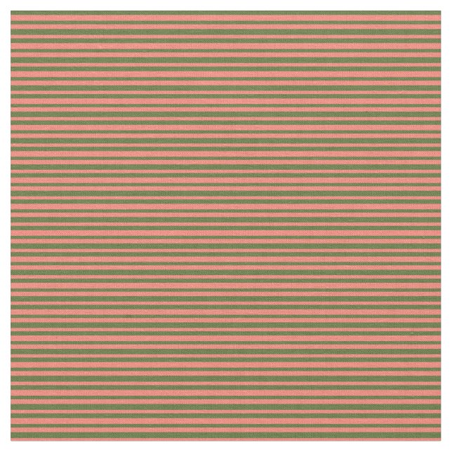 Salmon and Dark Olive Green Coloured Pattern Fabric (Close Up)