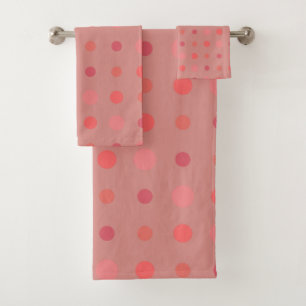 Salmon and pink dots bath towel set