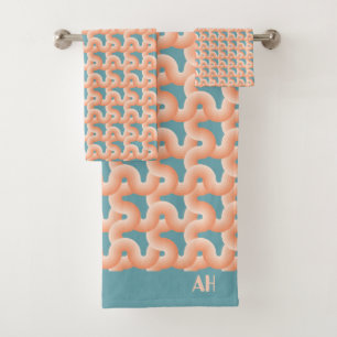 Salmon and Teal Knot Monogram Bath Towel Set